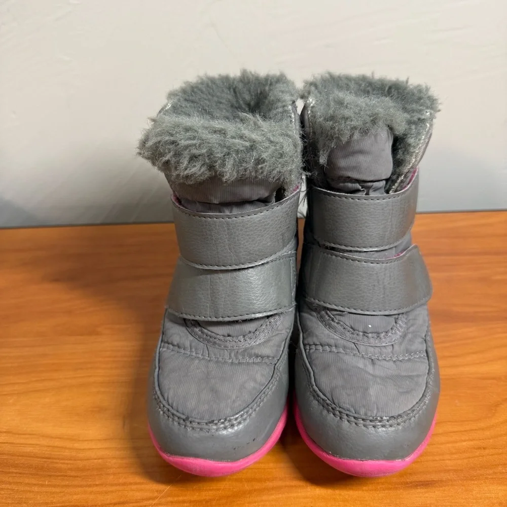 Sorel Kids Whitney II Strap Waterproof Winter Snow Boots Quarry Grey Pink 10‎